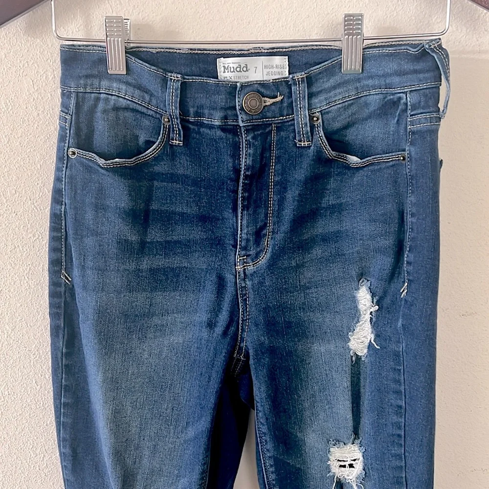 Mudd High Rise Jeggings Flex Stretch Denim Jeans Size 7 Skinny Distressed - Picture 3 of 12